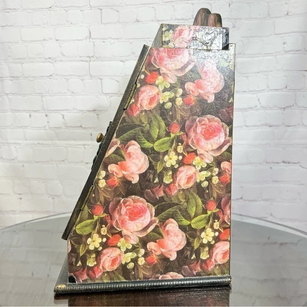 VINTAGE wooden Jewelry cabinet. Victorian look decoupaged. With a catch all